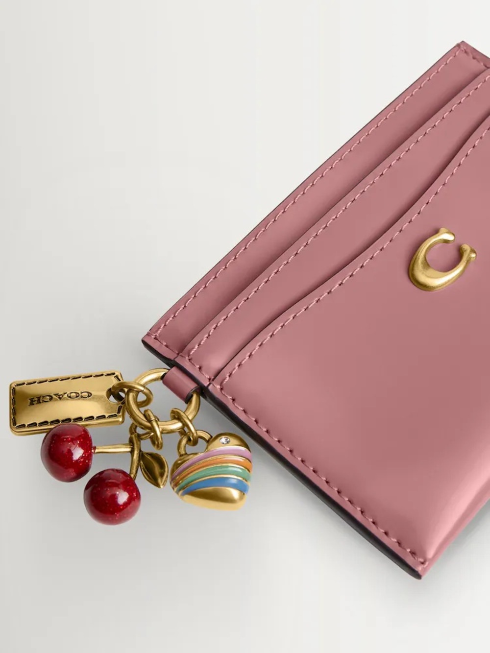 Coach Essential Card Case with Charms NWT - Peony Pink Spazzolato Leather CCY14 - Picture 2 of 5